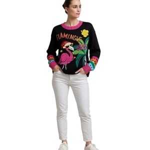 Major Label Group Flamingo Sequin Christmas Sweater. Size XL (Junior).